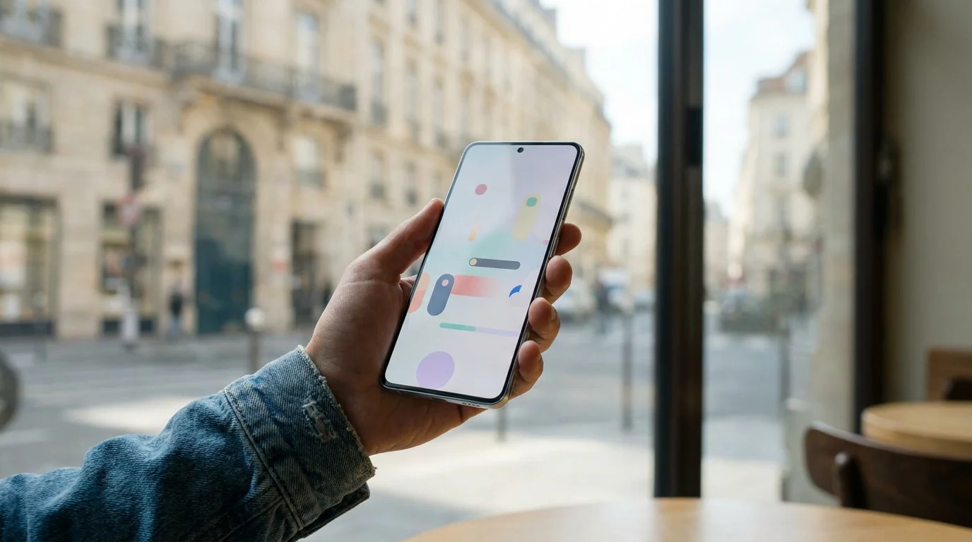 Person prüft Casino-App auf Smartphone mit biometrischem Login