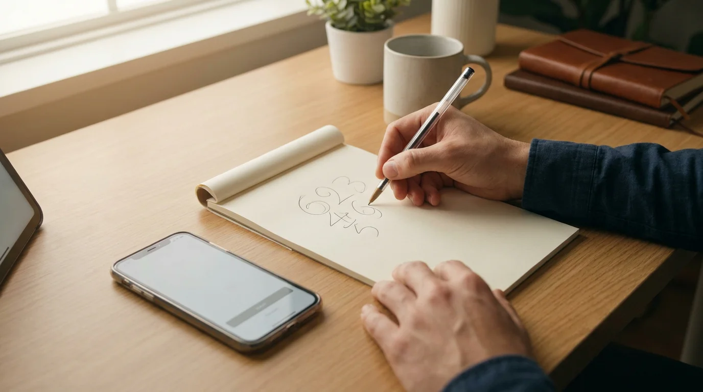 Notizblock mit handschriftlicher Aufstellung von Einzahlungsbeträgen und Monatslimit