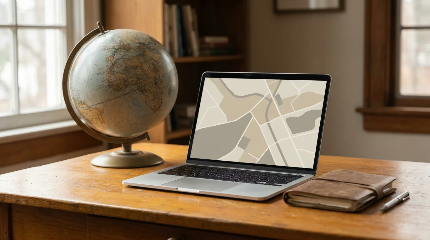 Weltkarte neben einem Laptop als Sinnbild für internationale Casinos ohne deutsche Lizenz