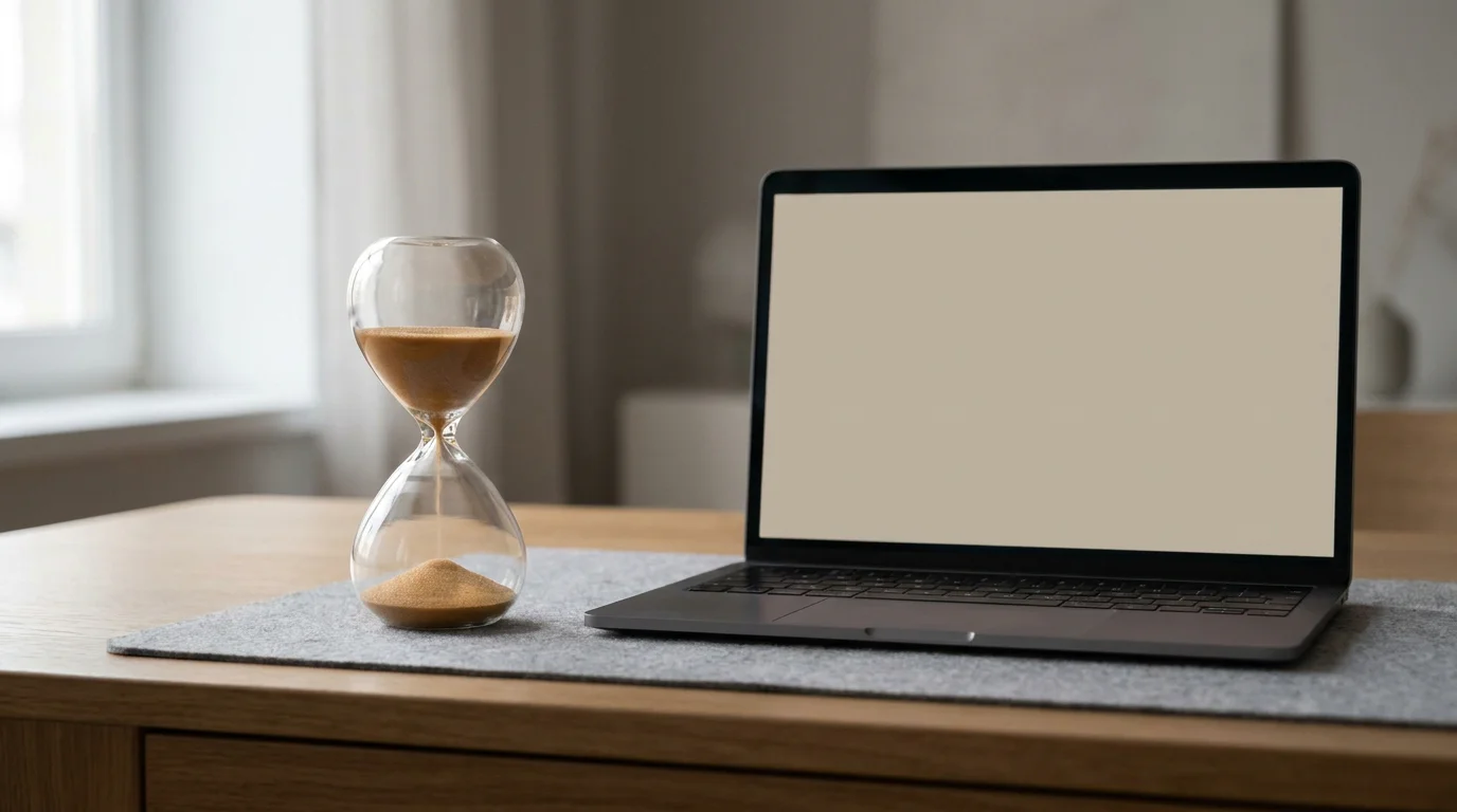 Sanduhr neben einem Laptop als Sinnbild für das monatliche Einzahlungslimit bei LUGAS