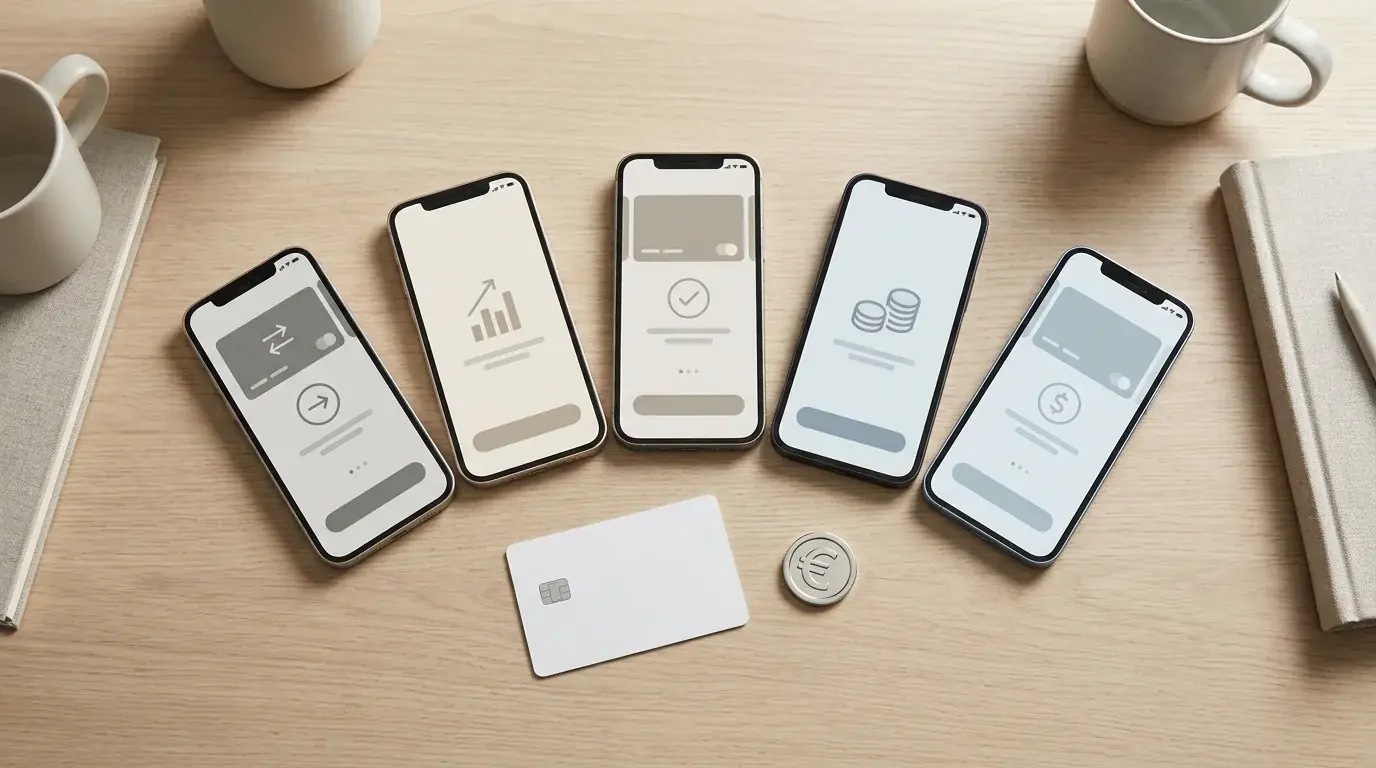 Mehrere Smartphones mit verschiedenen Zahlungsmethoden als Alternativen zu Neteller