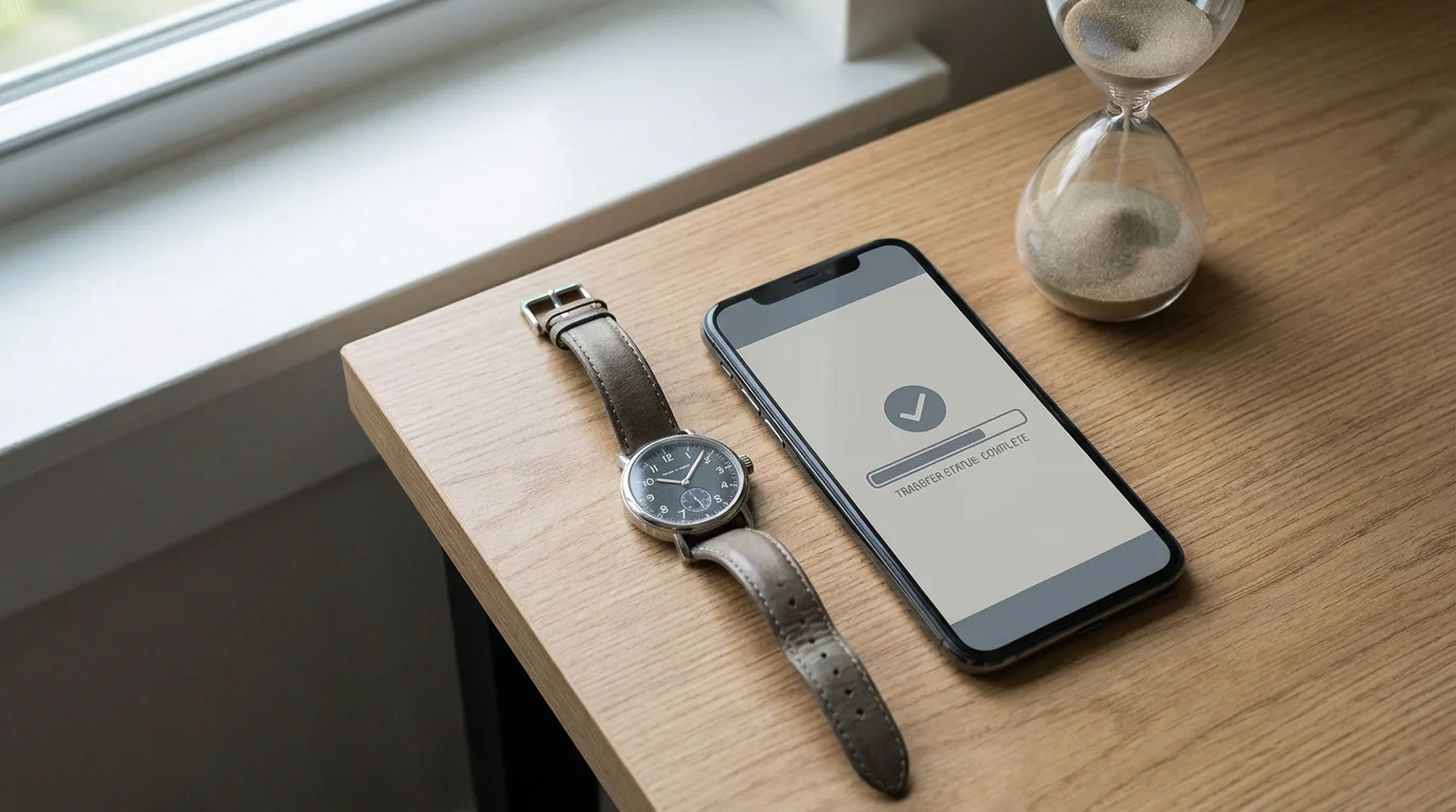 Armbanduhr und Smartphone als Sinnbild für die Auszahlungsgeschwindigkeit per Neteller