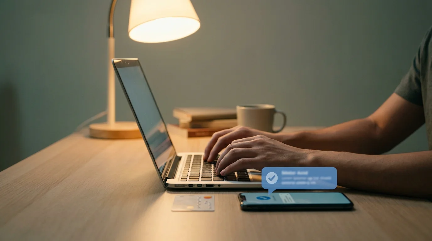 Tidy workspace with laptop showing neutral casino comparison interface and notepad