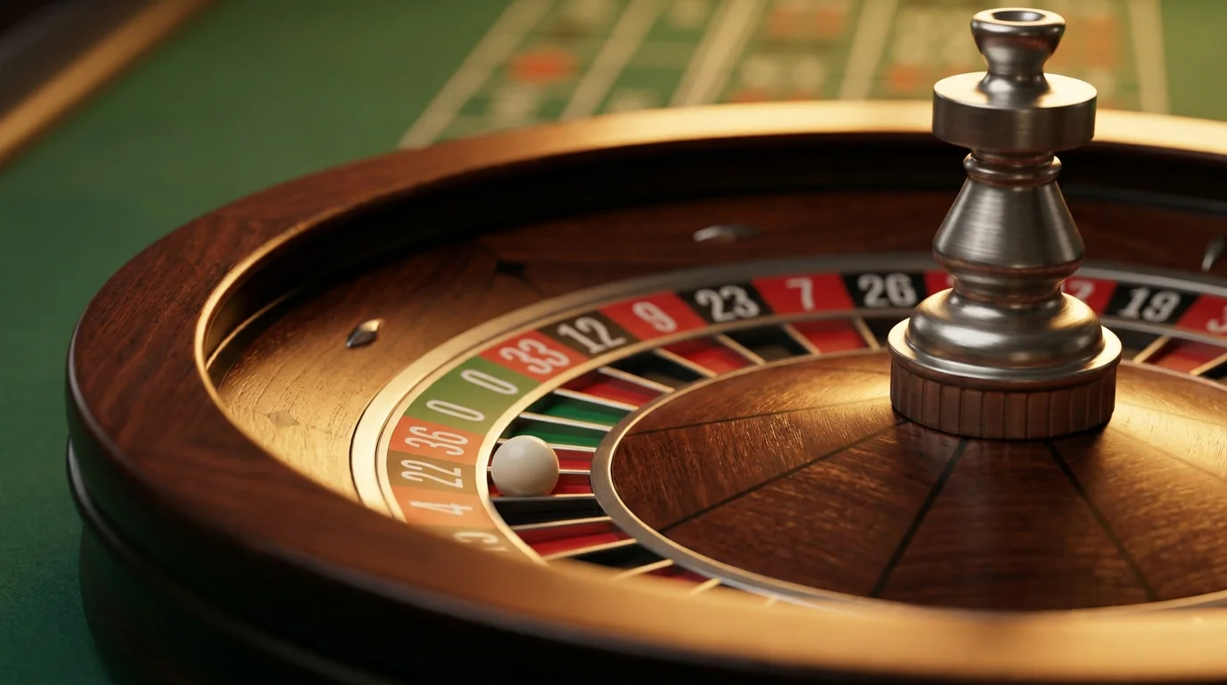 Nahaufnahme eines europäischen Roulette-Kessels mit einer einzigen grünen Null