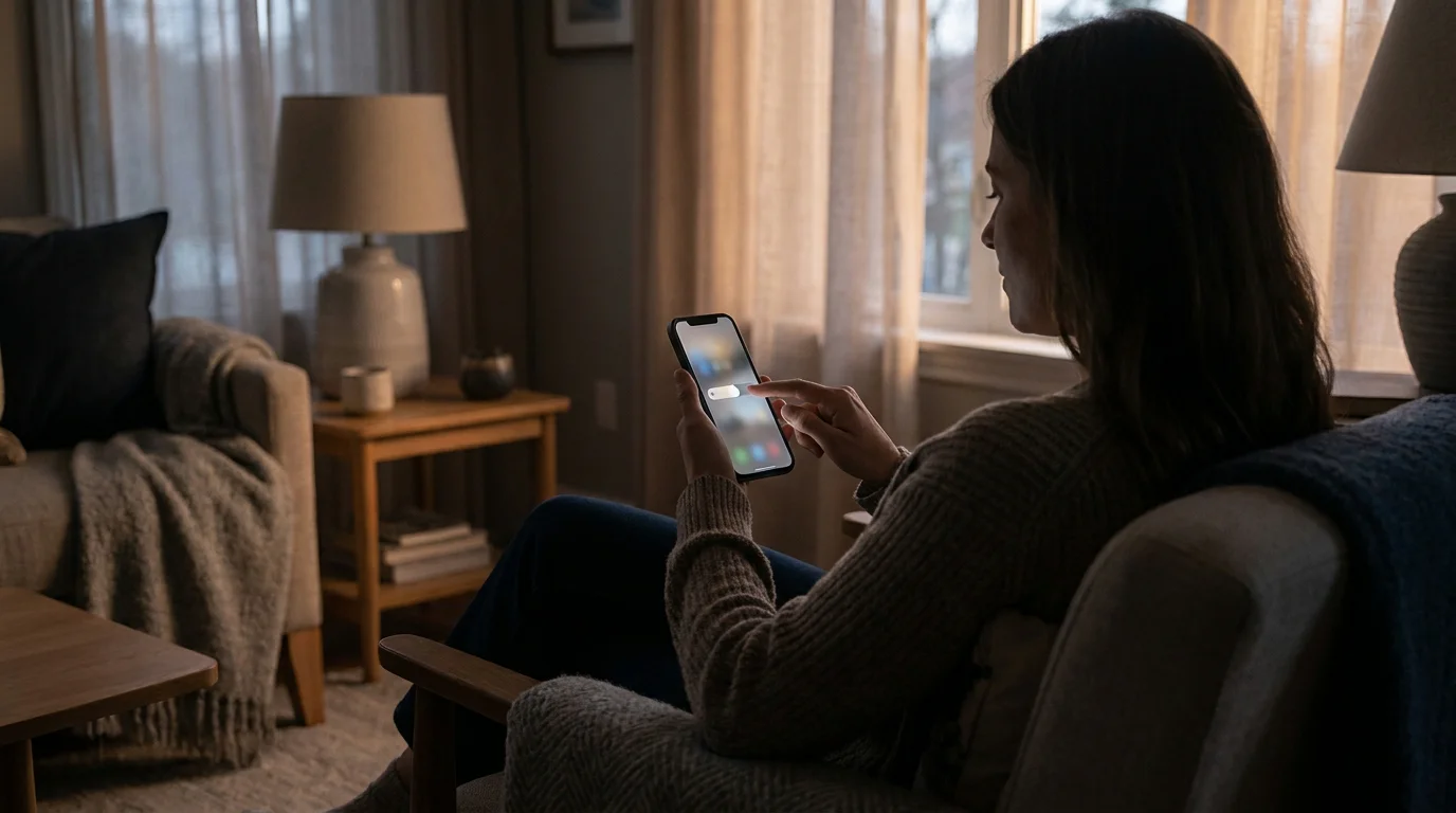 Ruhige Szene einer Person, die am Smartphone ein Einzahlungslimit einstellt