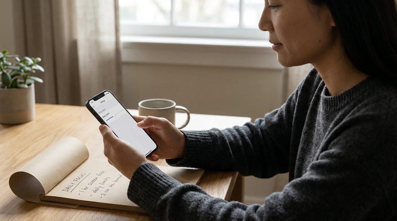 Person legt am Smartphone ein Einzahlungslimit für verantwortungsvolles Spielen fest